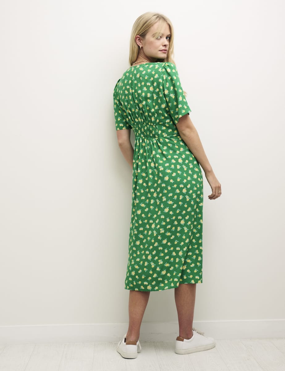 Green Sicilian Lemon Alexa Midi with Shirring Tea Dress