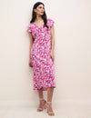 Pink Floral Lily Tea Midi Dress