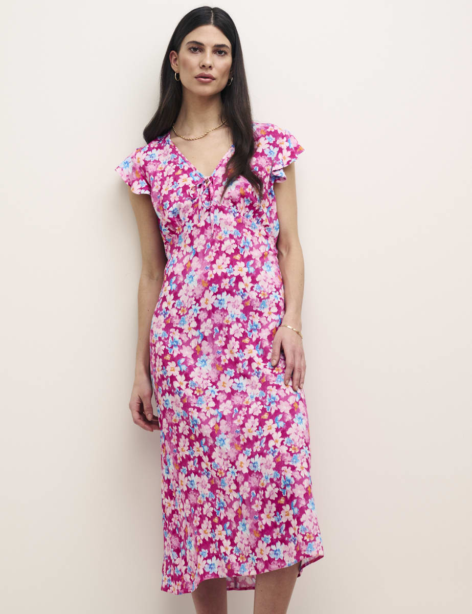 Pink Floral Lily Tea Midi Dress