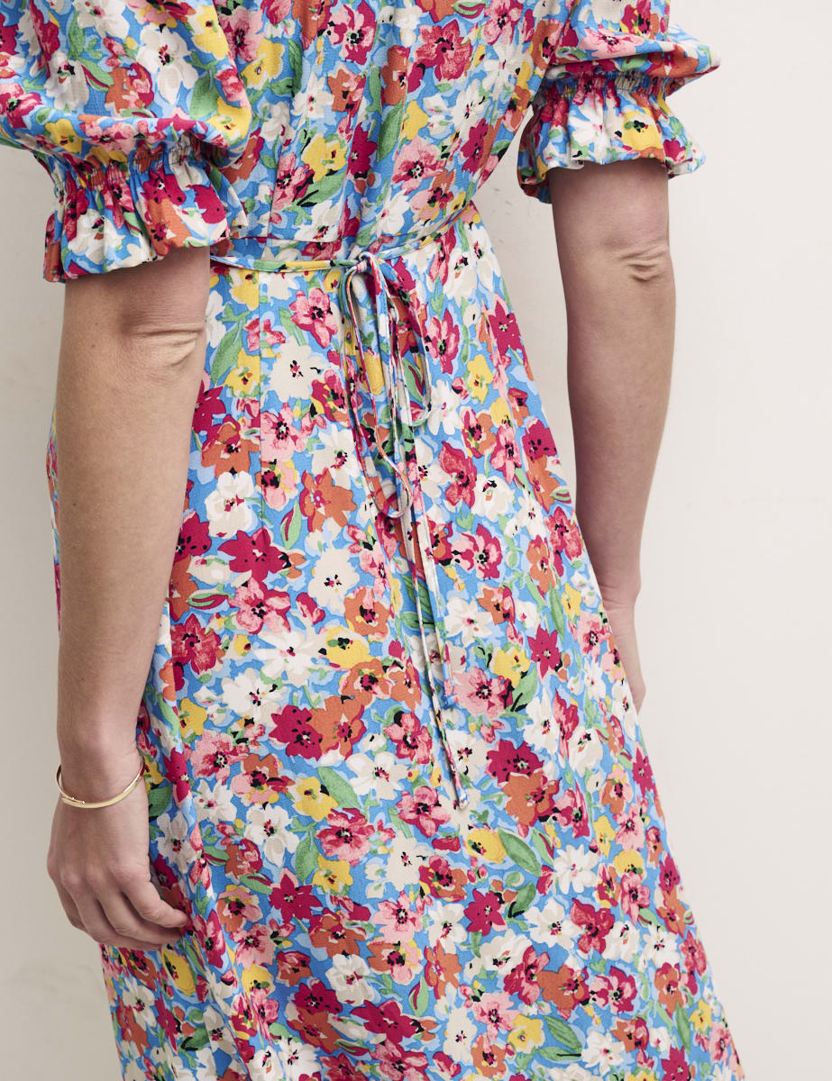 Floral Puff Sleeve Delilah Midi Tea Dress