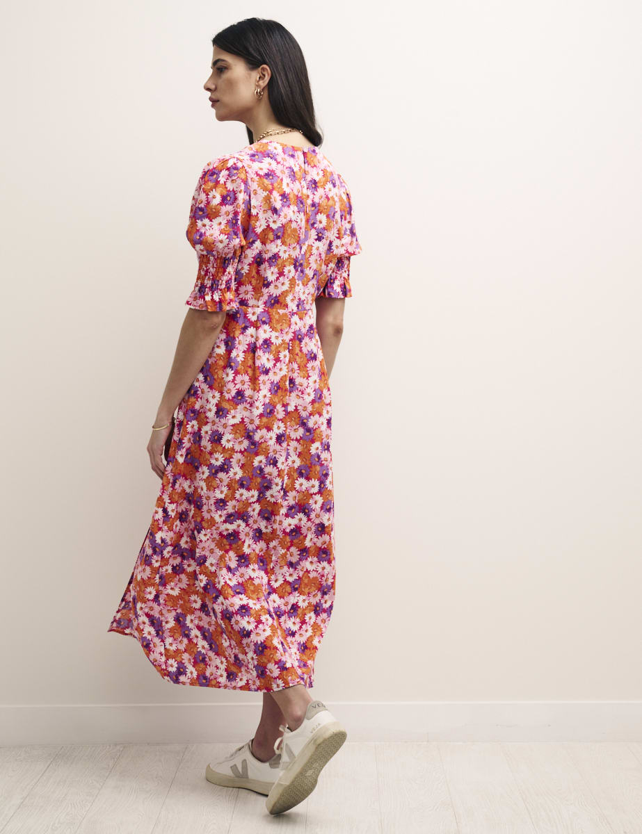 Petite Pink Daisy Print Luna Midi Dress