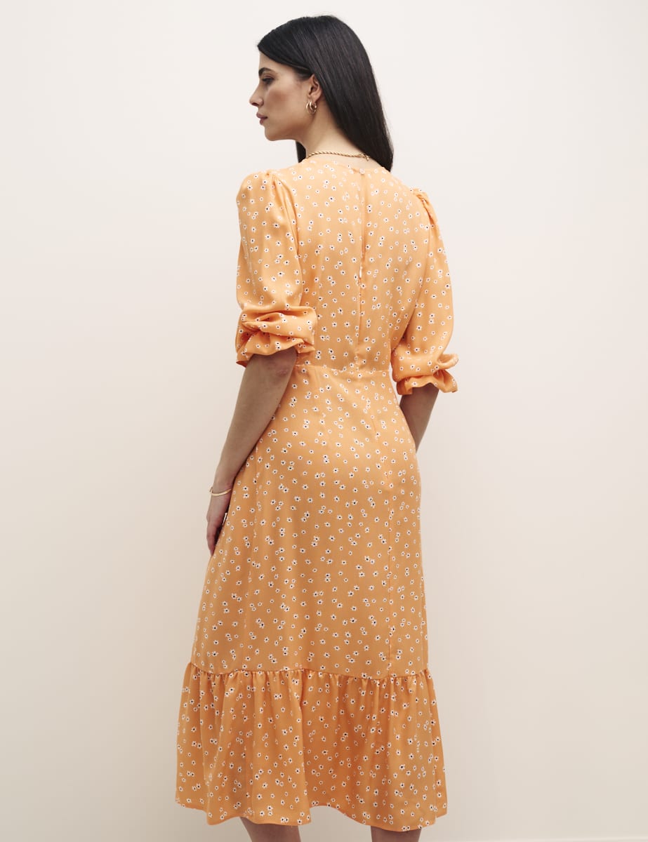 Orange Ditsy Floral Selena Midi Dress