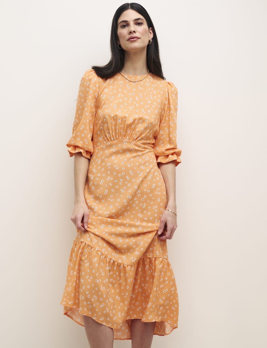 Orange Ditsy Floral Selena Midi Dress