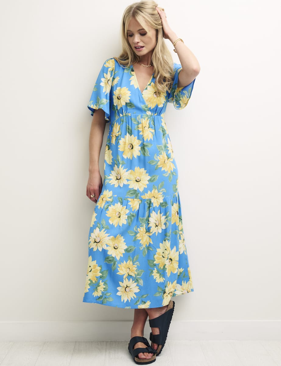 Sunflower Clementine Flutter Sleeve Midi Dress