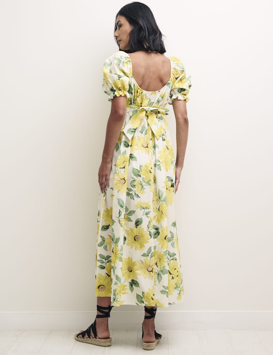 Sunflower Puff Sleeve Ginger Midi Dress