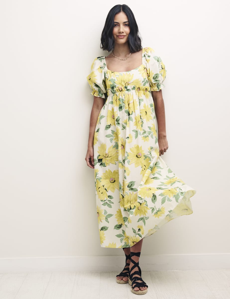 Sunflower Puff Sleeve Ginger Midi Dress