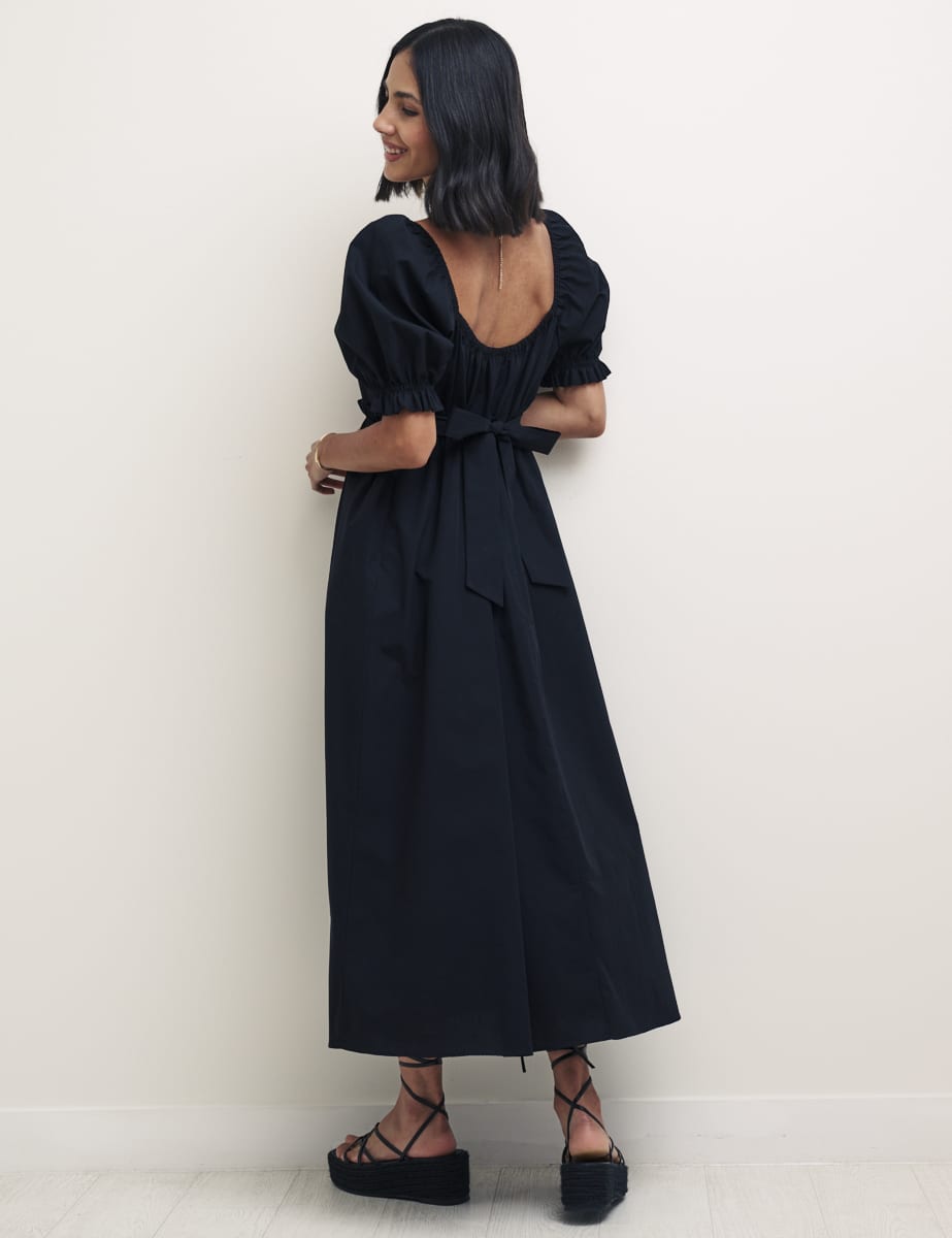 Black Puff Sleeve Ginger Midi Dress