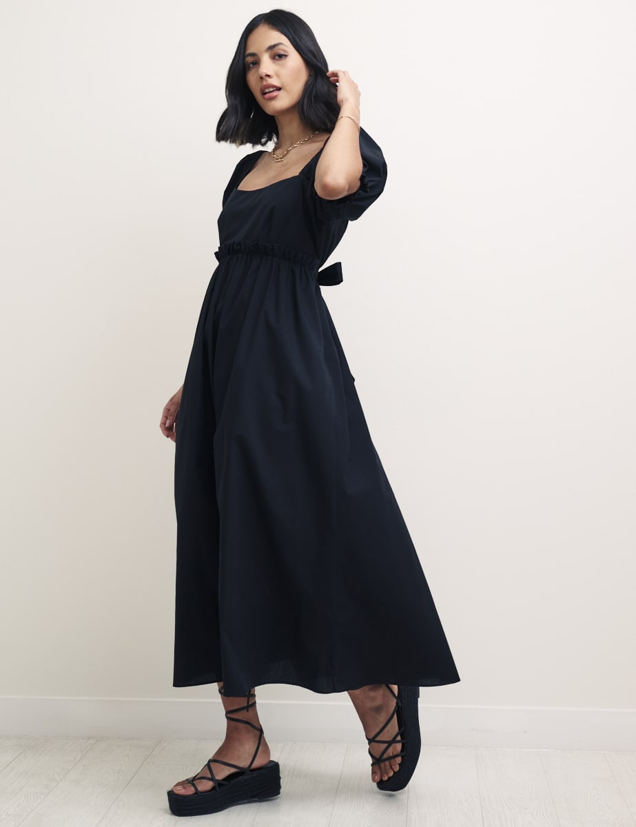 Black Puff Sleeve Ginger Midi Dress