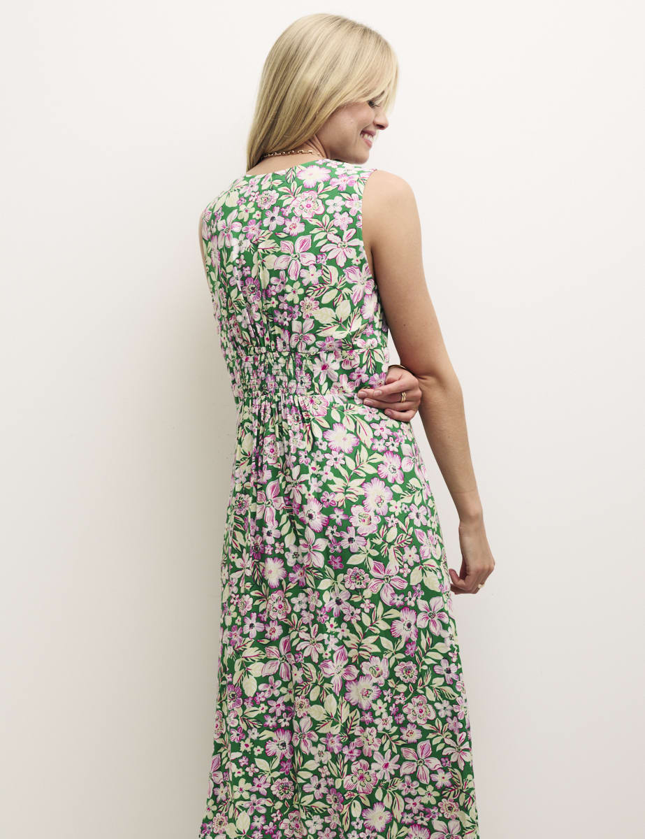 Green and Pink Floral Sandra Midi Dress