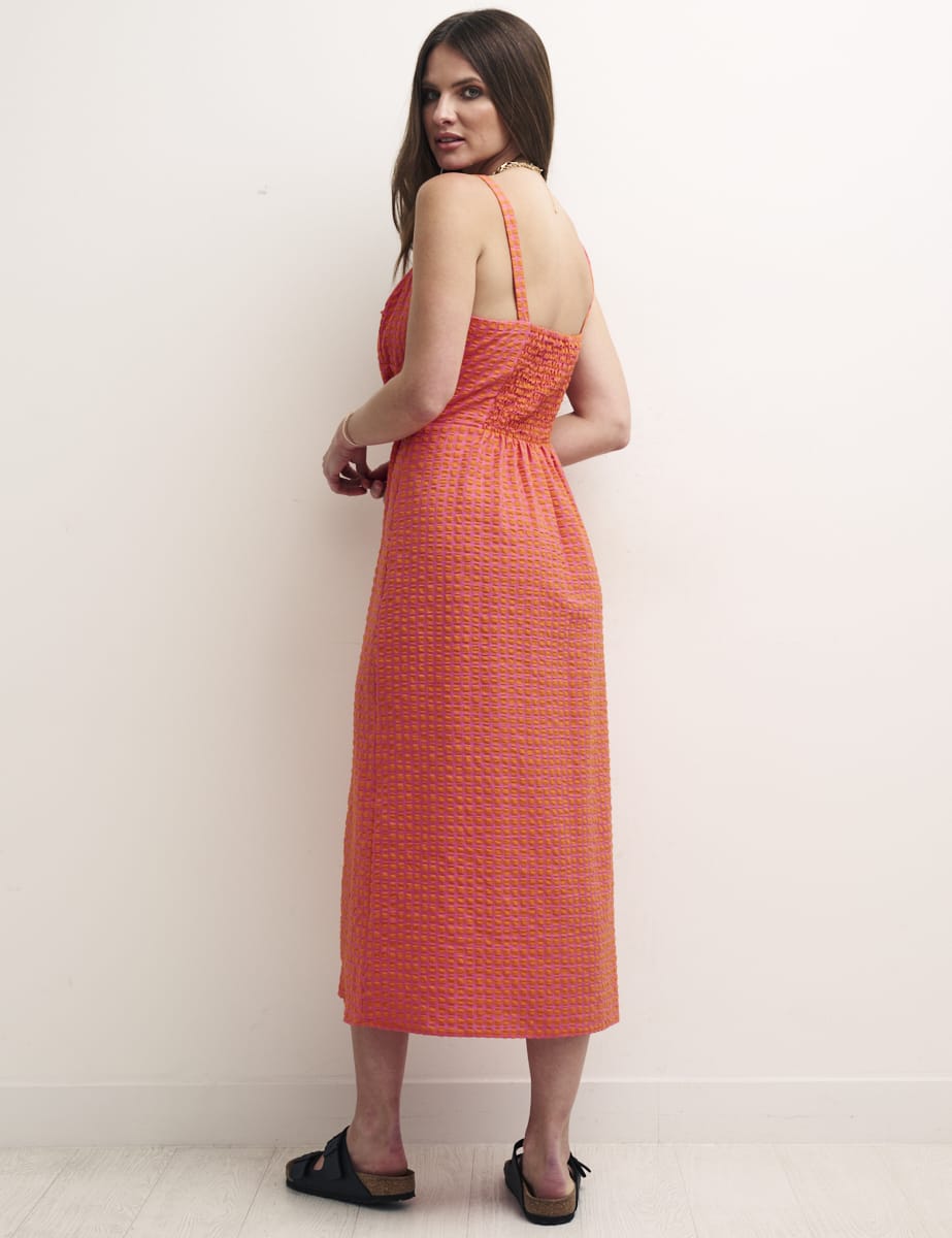 Pink and Orange Check Sweetheart Lucia Midi Dress