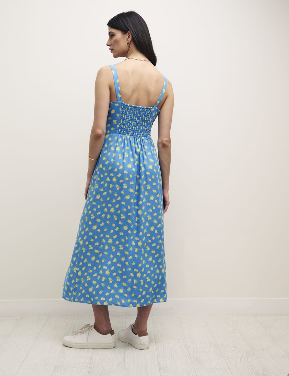 Blue Sicilian Lemon Print Lucia Midi Dress