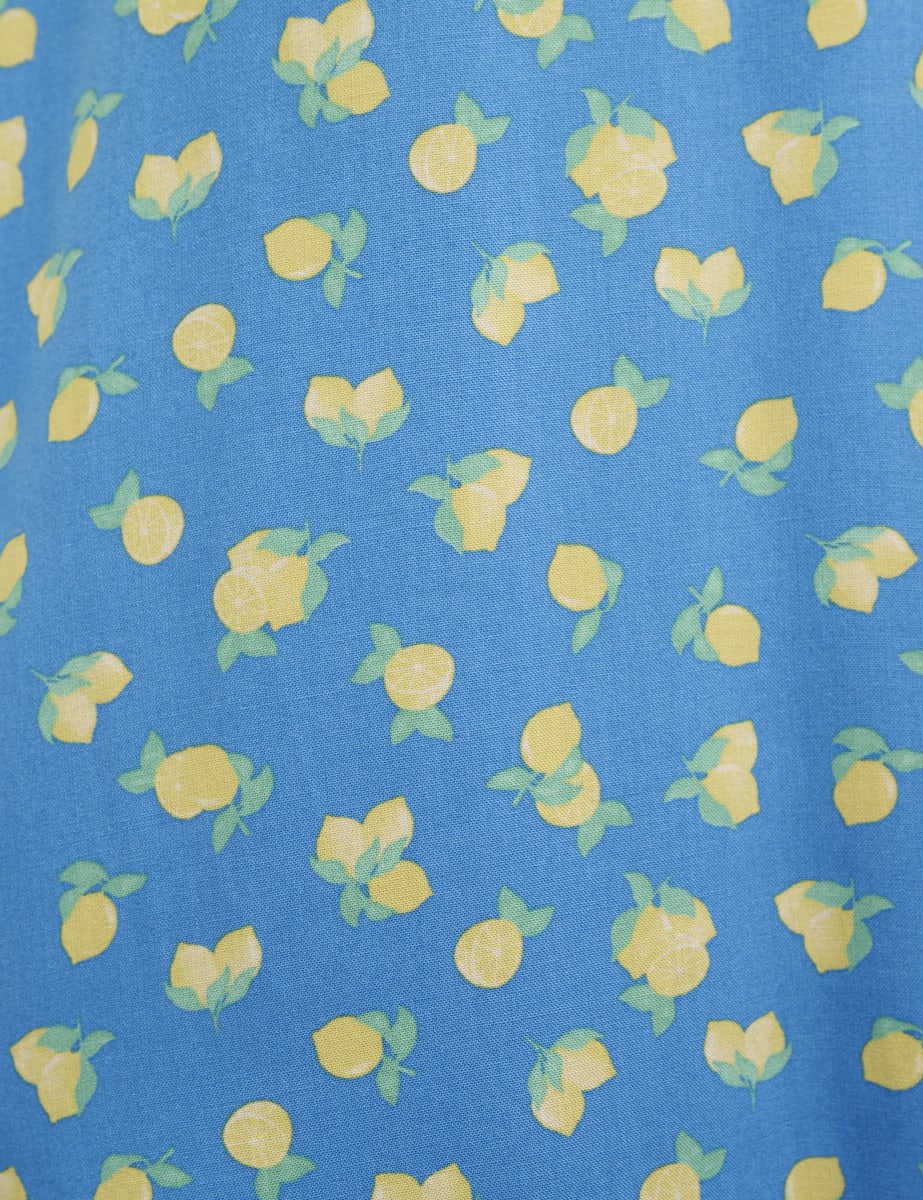 Blue Sicilian Lemon Print Lucia Midi Dress