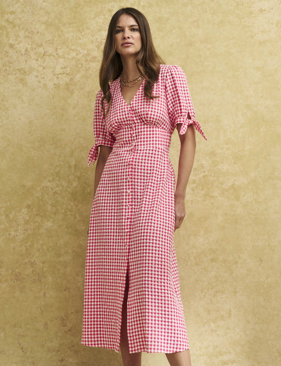 Pink Gingham Check Alexis Midi Dress