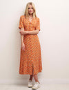 Orange Pinstripe Floral Daisy Midi Dress