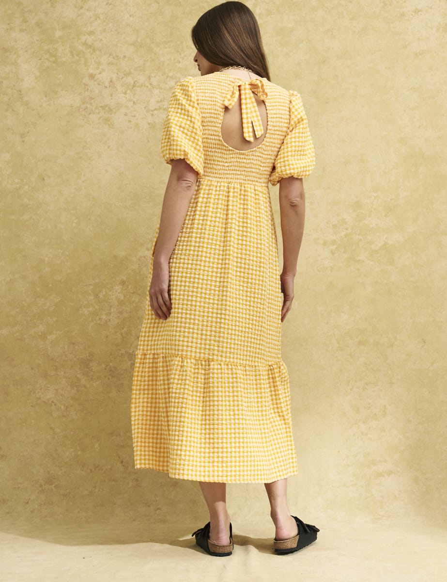 Yellow Gingham Check Kelsie Smock Midi Dress