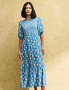 Blue Sun Print Kelsie Midi Smock Dress