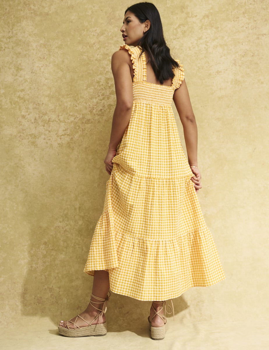 Yellow Gingham Check Maya Smock Midi Dress