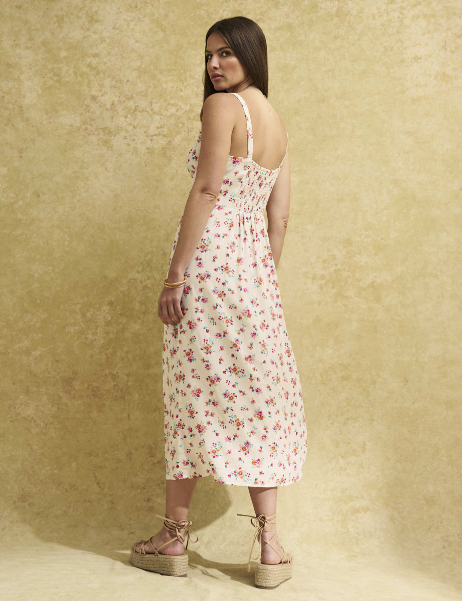 White Ditsy Floral Sweetheart Lucia Midi Dress