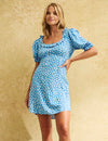 Blue Ditsy Floral Frill Neck Jamie Mini Dress