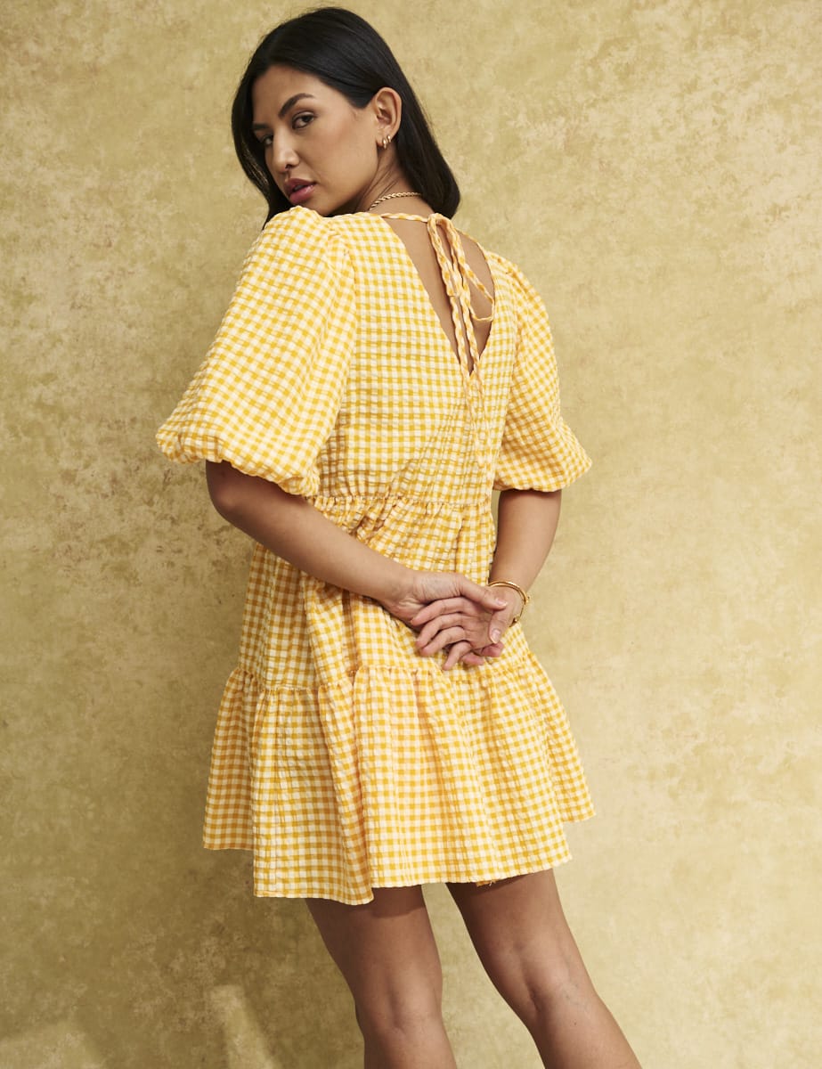 Yellow Gingham Check Vienna Mini Dress