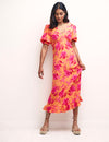 Orange and Pink Floral Delilah Midi Dress