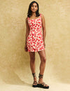 Red Petal Print Kitty Mini Dress