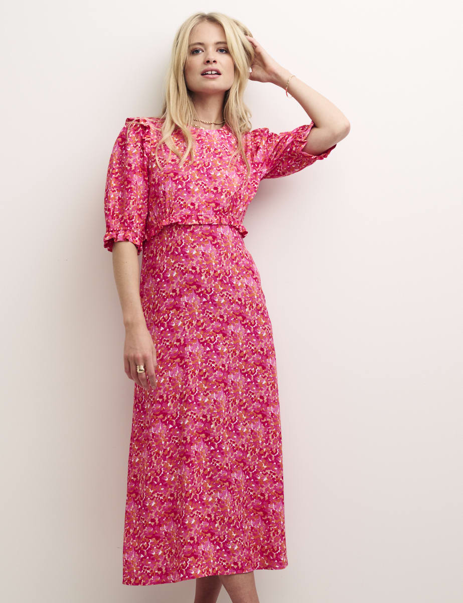 Pink Watercolour Felicia Midi Dress