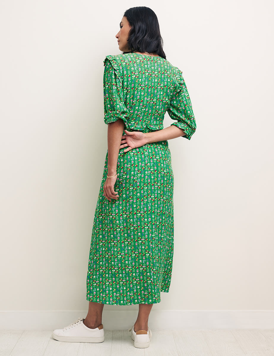 Green Floral Stripe Felicia Midi Dress