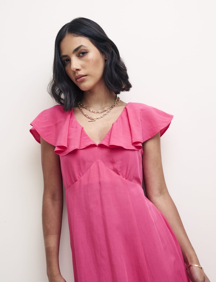 Pink Flutter Sleeve Suki Midi Dress