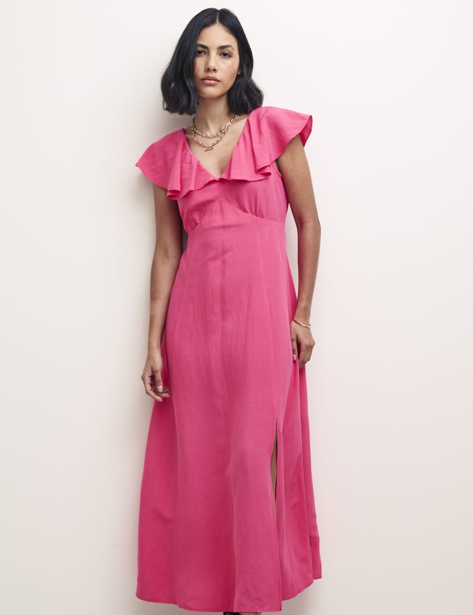 Pink Flutter Sleeve Suki Midi Dress