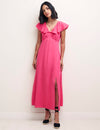 Pink Flutter Sleeve Suki Midi Dress