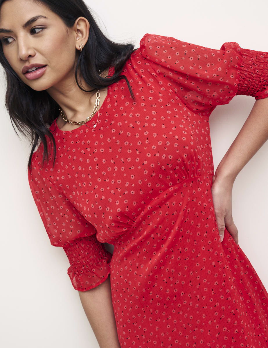 Red Floral Luna Midi Shift Dress