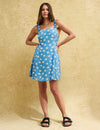 Blue Sun Print Kitty Mini Dress