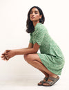 Green Floral Ruched Sleeve Evie Mini Dress