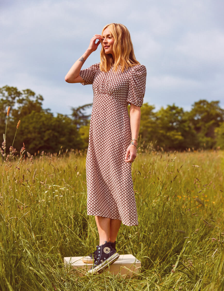 Fearne Cotton Brown Geo Print Evie Midi Tea Dress