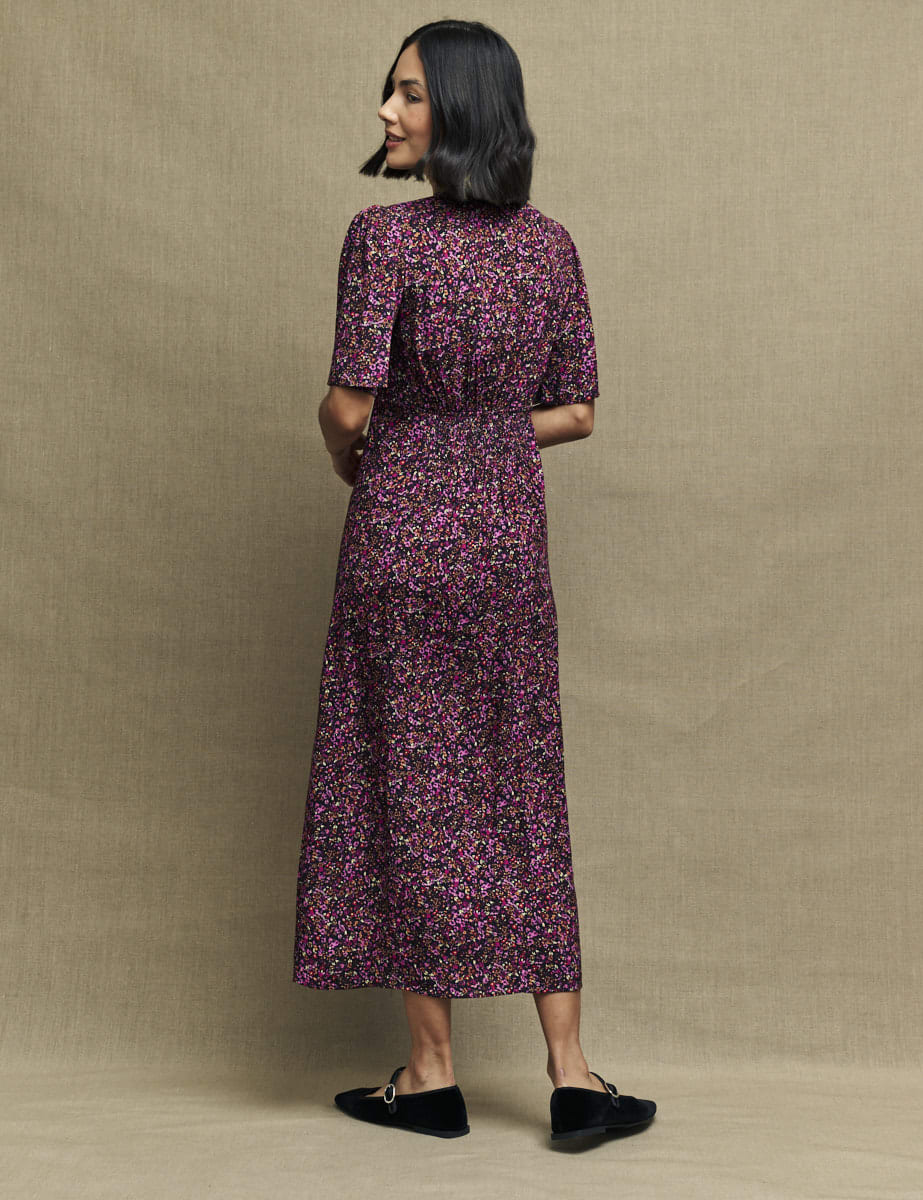 Purple Ditsy Floral Cecelia Midi Dress