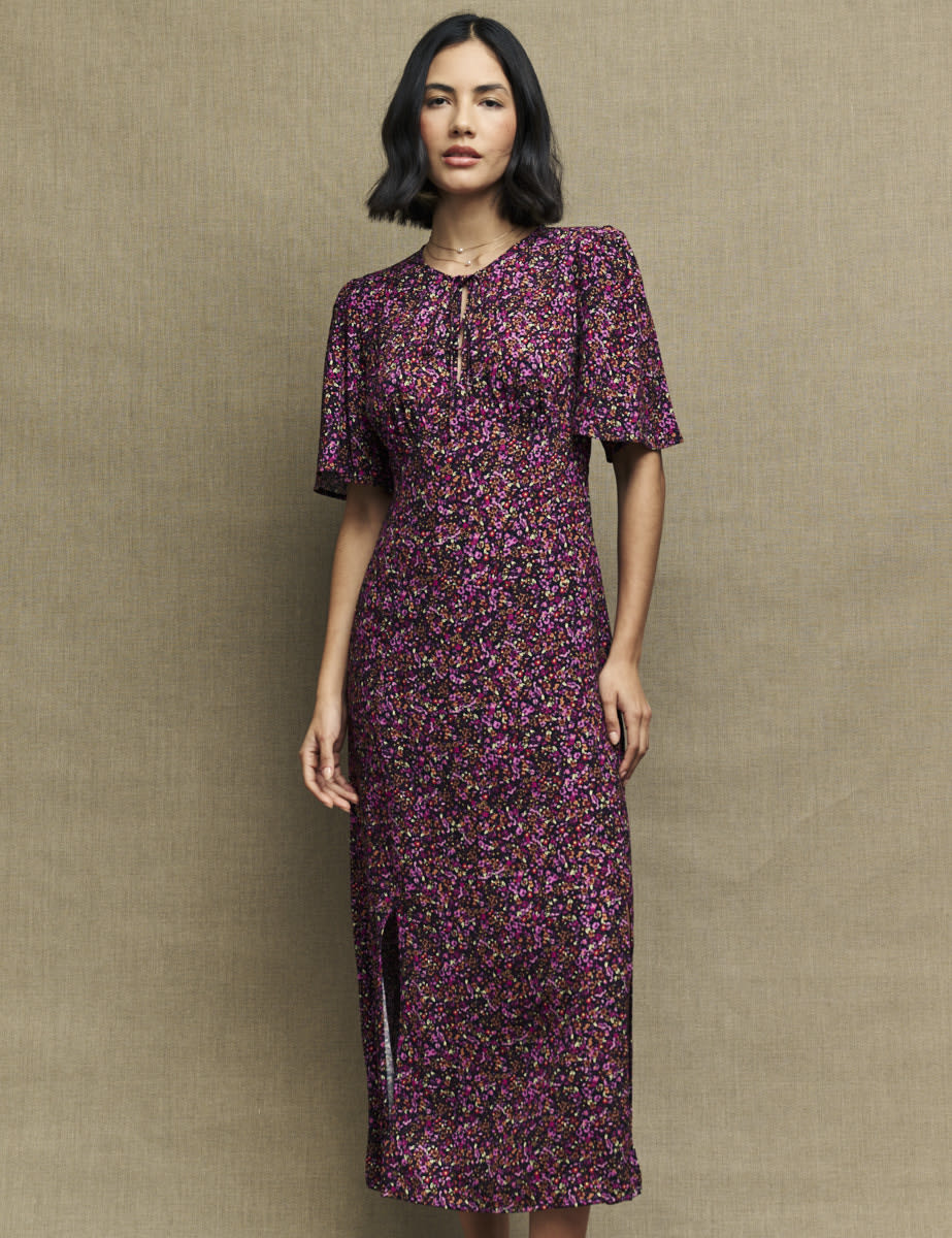 Purple Ditsy Floral Cecelia Midi Dress