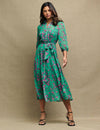 Green & Pink Floral Chiffon Malika Midi Dress