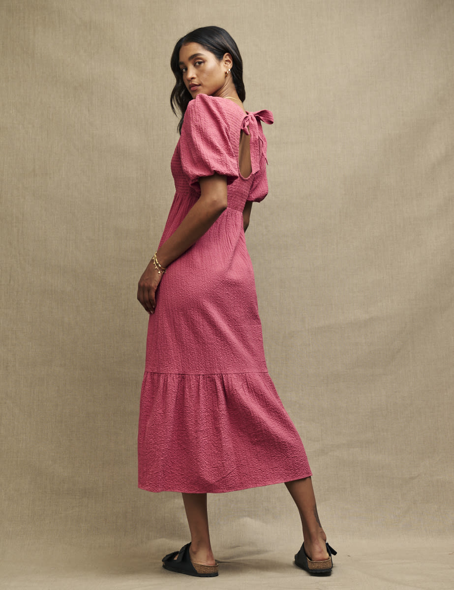 Pink Kelsie Smock Midi Dress