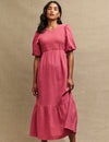 Pink Kelsie Smock Midi Dress