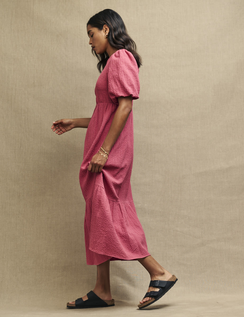 Pink Kelsie Smock Midi Dress