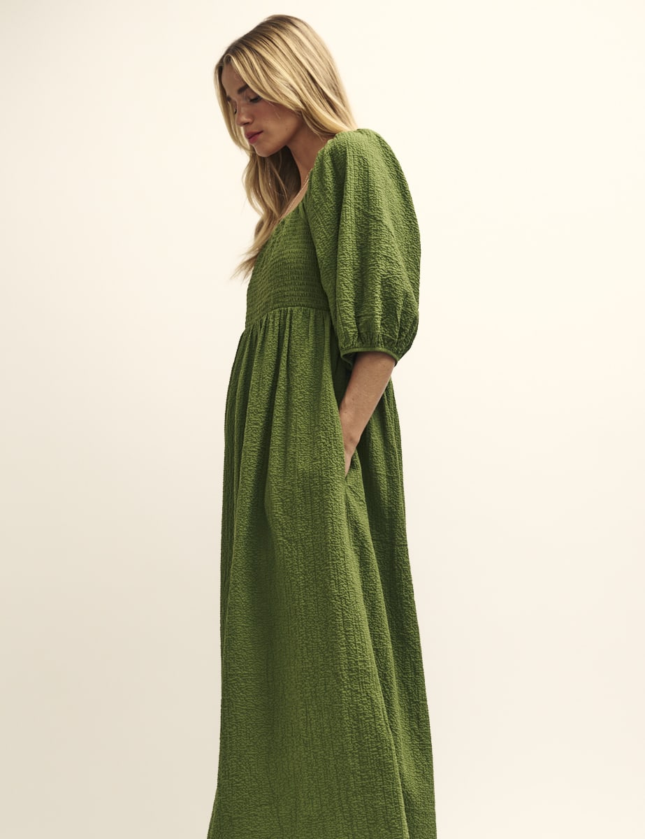 Olive Green Kylie Midi Smock Dress