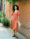 Terracotta Zip Front Gwen Midi Dress