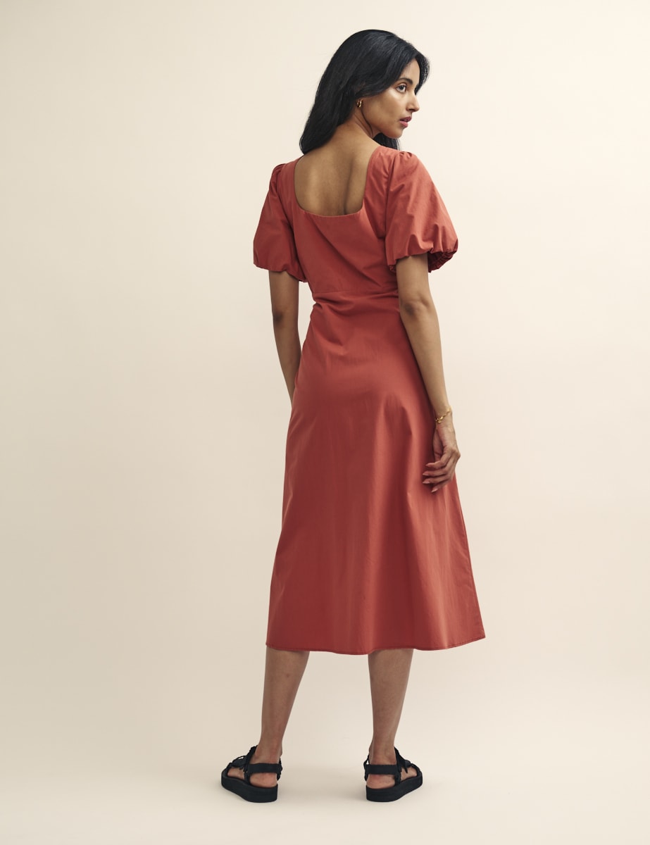 Terracotta Zip Front Gwen Midi Dress