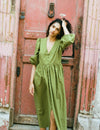 Olive Green Balloon Sleeve Ria Midi Dress