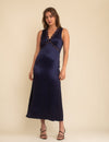 Navy Sleeveless Satin Lace Trim Nessy Bridesmaid Midaxi Dress