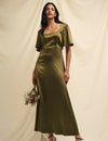 Olive Green Satin Bridesmaid Becca Midaxi Dress