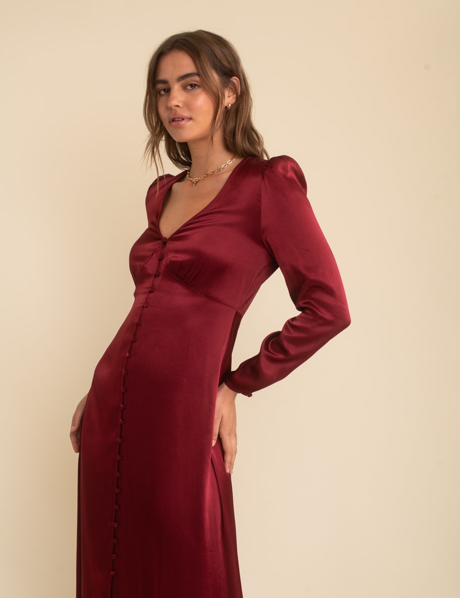 Burgundy Satin Emma Bridesmaid Midaxi Dress