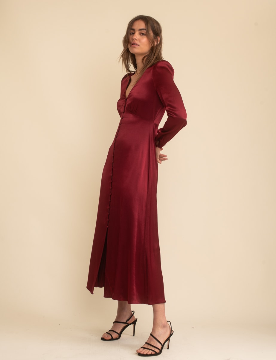 Burgundy Satin Emma Bridesmaid Midaxi Dress