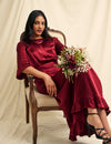 Burgundy Satin Fleur Bridesmaid Midaxi Dress